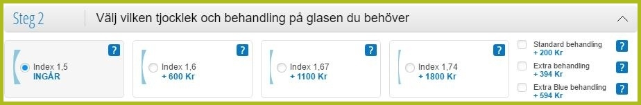 välj tjocklek av glas samt typ av glasbehandling